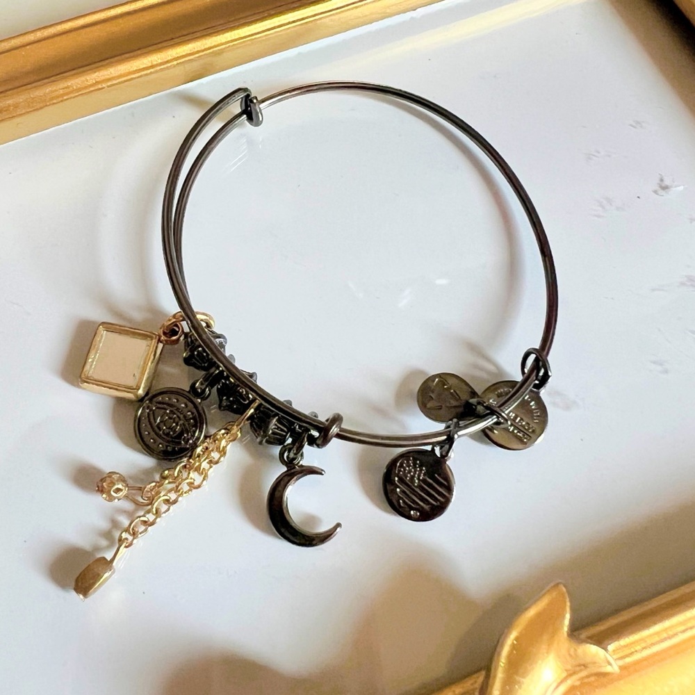 🪬 Alex and Ani Evil-Eye Charm Midnight Silver Bangle Bracelet 🪬